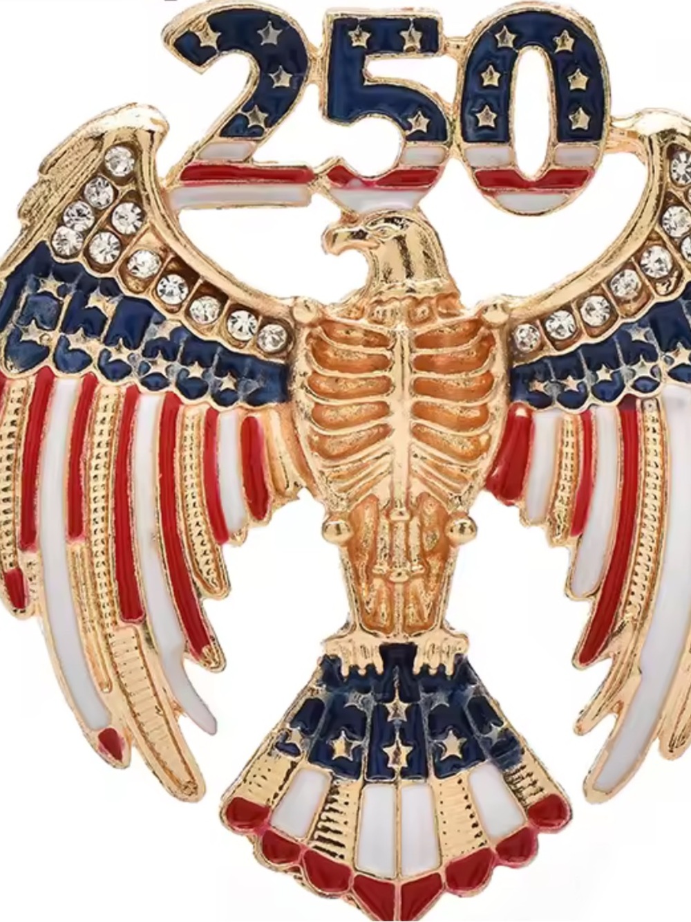 Patriotic Eagle 250 USA American Flag Crystal Brooch - Picture 7 of 9